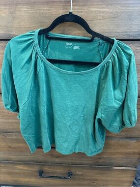 aerie green Puff-Sleeve Scoop Neck Crop Top